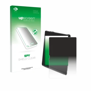 Parte frontal de un envase de producto con el logotipo de la marca upscreen. Al lado se muestra el dispositivo Yestel T15 con 