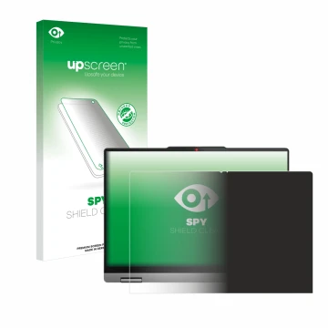 Parte frontal de un envase de producto con el logotipo de la marca upscreen. Al lado se muestra el dispositivo Lenovo IdeaPad 