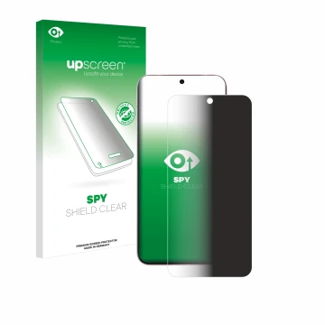 Parte frontal de un envase de producto con el logotipo de la marca upscreen. Al lado se muestra el dispositivo Vivo X200 Pro m