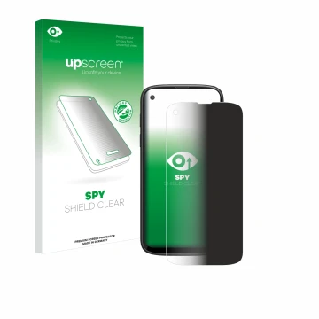 Parte frontal de un envase de producto con el logotipo de la marca upscreen. Al lado se muestra el dispositivo Unihertz Jelly 