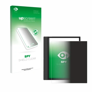 Parte frontal de un envase de producto con el logotipo de la marca upscreen. Al lado se muestra el dispositivo Boox Note Air 4