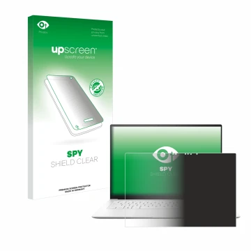 Parte frontal de un envase de producto con el logotipo de la marca upscreen. Al lado se muestra el dispositivo ASUS ZenBook S 