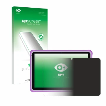 Parte frontal de un envase de producto con el logotipo de la marca upscreen. Al lado se muestra el dispositivo Pixpeak M821 10