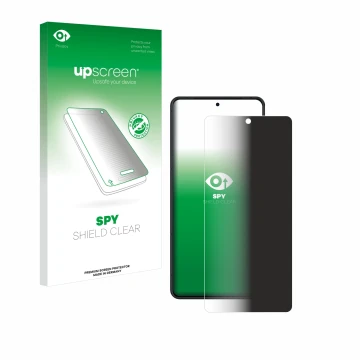 Parte frontal de un envase de producto con el logotipo de la marca upscreen. Al lado se muestra el dispositivo ASUS ROG Phone 