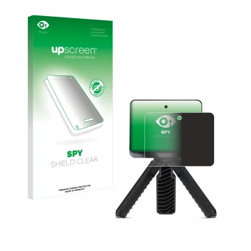 Parte frontal de un envase de producto con el logotipo de la marca upscreen. Al lado se muestra el dispositivo Garmin Approach