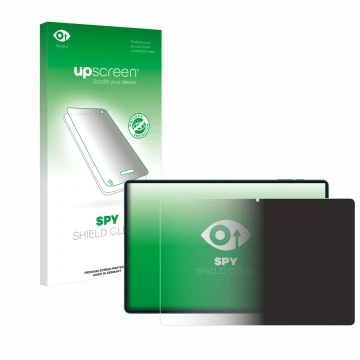 Parte frontal de un envase de producto con el logotipo de la marca upscreen. Al lado se muestra el dispositivo Teclast T70 14