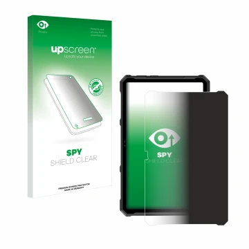 Parte frontal de un envase de producto con el logotipo de la marca upscreen. Al lado se muestra el dispositivo Ulefone Armor P