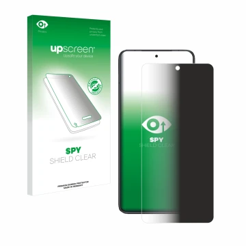 Parte frontal de un envase de producto con el logotipo de la marca upscreen. Al lado se muestra el dispositivo Xiaomi Redmi K8