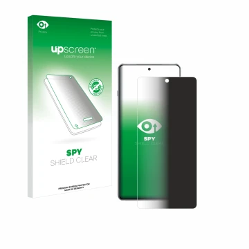 Parte frontal de un envase de producto con el logotipo de la marca upscreen. Al lado se muestra el dispositivo OnePlus 13R con
