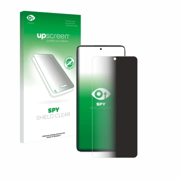 Parte frontal de un envase de producto con el logotipo de la marca upscreen. Al lado se muestra el dispositivo Xiaomi Poco F7 