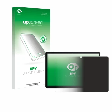 Parte frontal de un envase de producto con el logotipo de la marca upscreen. Al lado se muestra el dispositivo Chuwi Hi10 X1 c