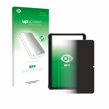 Parte frontal de un envase de producto con el logotipo de la marca upscreen. Al lado se muestra el dispositivo Hotwav R8 con s