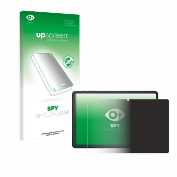 Parte frontal de un envase de producto con el logotipo de la marca upscreen. Al lado se muestra el dispositivo Blackview Tab 6