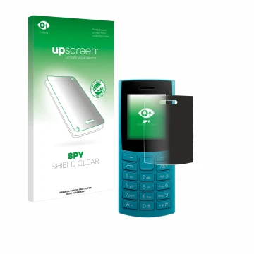 Parte frontal de un envase de producto con el logotipo de la marca upscreen. Al lado se muestra el dispositivo Nokia 105 4G 2n