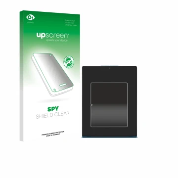 Parte frontal de un envase de producto con el logotipo de la marca upscreen. Al lado se muestra el dispositivo Lenovo Yoga Sli