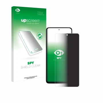 Parte frontal de un envase de producto con el logotipo de la marca upscreen. Al lado se muestra el dispositivo Xiaomi Redmi No