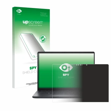 Parte frontal de un envase de producto con el logotipo de la marca upscreen. Al lado se muestra el dispositivo Dell Pro 13 Pre