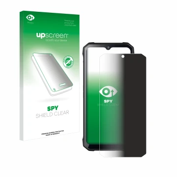 Parte frontal de un envase de producto con el logotipo de la marca upscreen. Al lado se muestra el dispositivo Hotwav T7S con 
