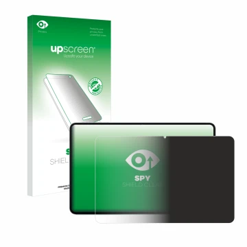 Parte frontal de un envase de producto con el logotipo de la marca upscreen. Al lado se muestra el dispositivo Teclast T60 Plu