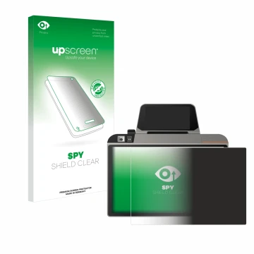 Parte frontal de un envase de producto con el logotipo de la marca upscreen. Al lado se muestra el dispositivo Sunmi D3 Mini c