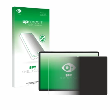 Parte frontal de un envase de producto con el logotipo de la marca upscreen. Al lado se muestra el dispositivo Acer Iconia X12