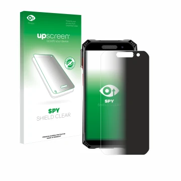 Parte frontal de un envase de producto con el logotipo de la marca upscreen. Al lado se muestra el dispositivo Soyes S10 Max c