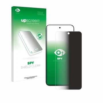 Parte frontal de un envase de producto con el logotipo de la marca upscreen. Al lado se muestra el dispositivo ZTE Blade V70 c