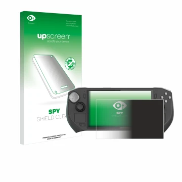 Parte frontal de un envase de producto con el logotipo de la marca upscreen. Al lado se muestra el dispositivo Zotac Gaming Zo