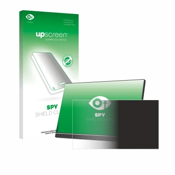 Parte frontal de un envase de producto con el logotipo de la marca upscreen. Al lado se muestra el dispositivo Arzopa Z1RC 16