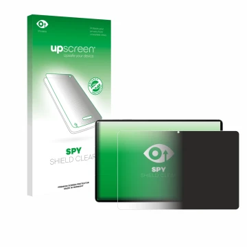 Parte frontal de un envase de producto con el logotipo de la marca upscreen. Al lado se muestra el dispositivo Samsung Galaxy 