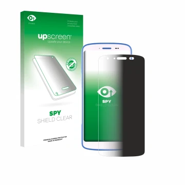 Parte frontal de un envase de producto con el logotipo de la marca upscreen. Al lado se muestra el dispositivo Zebra HC 25 con