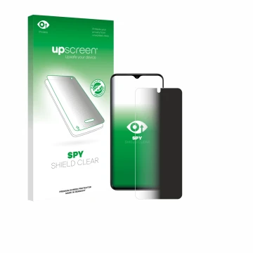 Parte frontal de un envase de producto con el logotipo de la marca upscreen. Al lado se muestra el dispositivo ZTE Nubia Neo c