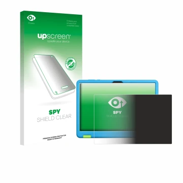 Parte frontal de un envase de producto con el logotipo de la marca upscreen. Al lado se muestra el dispositivo Honor Pad X8a K