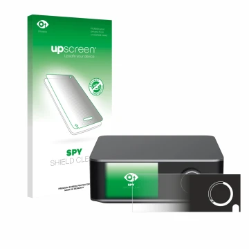 Parte frontal de un envase de producto con el logotipo de la marca upscreen. Al lado se muestra el dispositivo WiiM Ultra con 