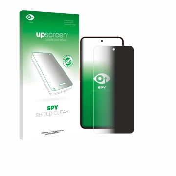 Parte frontal de un envase de producto con el logotipo de la marca upscreen. Al lado se muestra el dispositivo Nothing CMF Pho