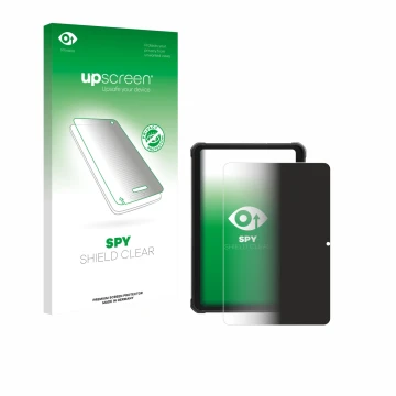 Parte frontal de un envase de producto con el logotipo de la marca upscreen. Al lado se muestra el dispositivo Hotwav R10 Pro 