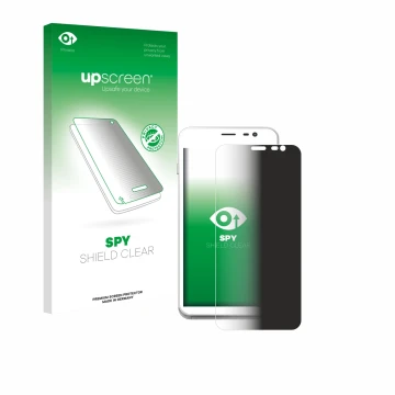 Parte frontal de un envase de producto con el logotipo de la marca upscreen. Al lado se muestra el dispositivo Pax CCV Fly A77