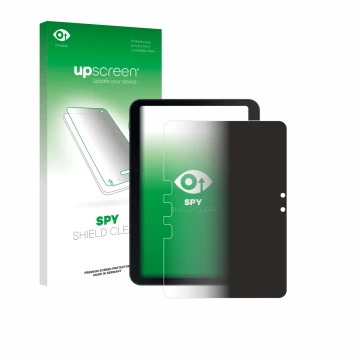 Parte frontal de un envase de producto con el logotipo de la marca upscreen. Al lado se muestra el dispositivo Samsung Galaxy 