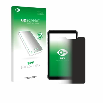Parte frontal de un envase de producto con el logotipo de la marca upscreen. Al lado se muestra el dispositivo Ulefone Armor P