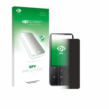 Parte frontal de un envase de producto con el logotipo de la marca upscreen. Al lado se muestra el dispositivo AGPtek M3 con s