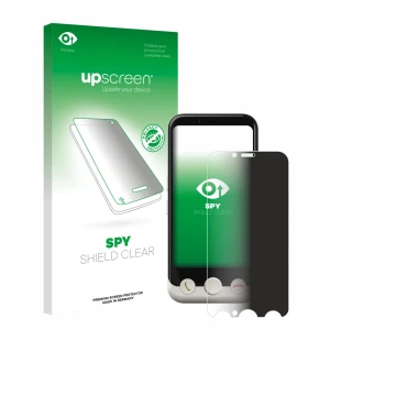 Parte frontal de un envase de producto con el logotipo de la marca upscreen. Al lado se muestra el dispositivo Doro Aurora A10