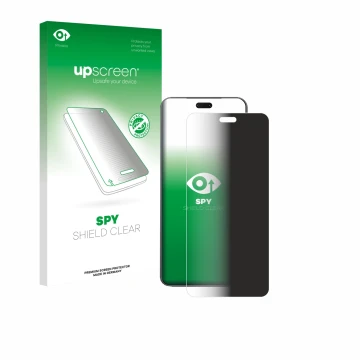 Parte frontal de un envase de producto con el logotipo de la marca upscreen. Al lado se muestra el dispositivo Xiaomi Civi 5 P
