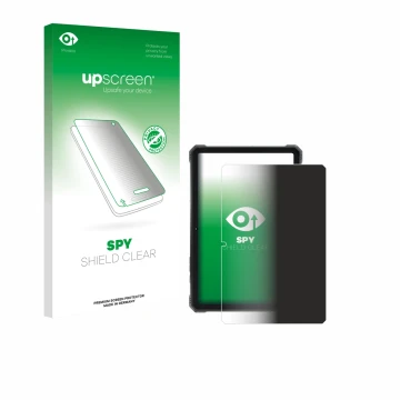 Parte frontal de un envase de producto con el logotipo de la marca upscreen. Al lado se muestra el dispositivo Hotwav R9 Plus 