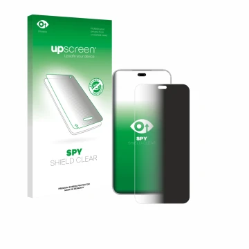 Parte frontal de un envase de producto con el logotipo de la marca upscreen. Al lado se muestra el dispositivo Honor 400 Pro c