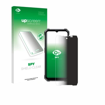 Parte frontal de un envase de producto con el logotipo de la marca upscreen. Al lado se muestra el dispositivo Blackview BL700