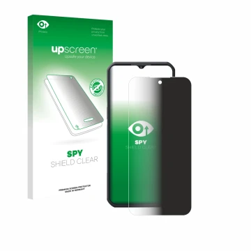 Parte frontal de un envase de producto con el logotipo de la marca upscreen. Al lado se muestra el dispositivo Oukitel WP55 Pr