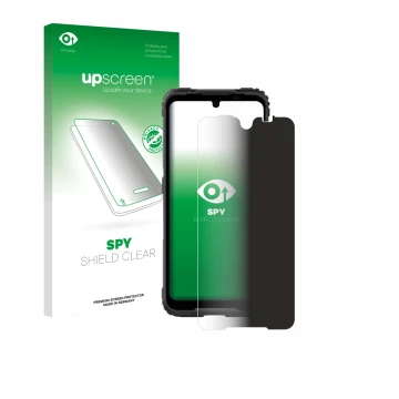 Parte frontal de un envase de producto con el logotipo de la marca upscreen. Al lado se muestra el dispositivo Hammer Blade 5G