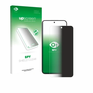 Parte frontal de un envase de producto con el logotipo de la marca upscreen. Al lado se muestra el dispositivo Oppo Reno 14 F 