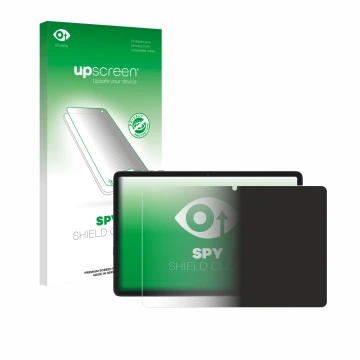 Parte frontal de un envase de producto con el logotipo de la marca upscreen. Al lado se muestra el dispositivo Tabwee T20 10.1