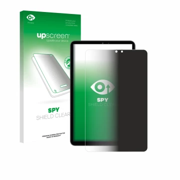 Parte frontal de un envase de producto con el logotipo de la marca upscreen. Al lado se muestra el dispositivo Alldocube iPlay